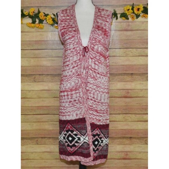 Almost Famous Sleeveless Long Cardigan Duster Sweater Size XL Southwest Aztec - Picture 1 of 13